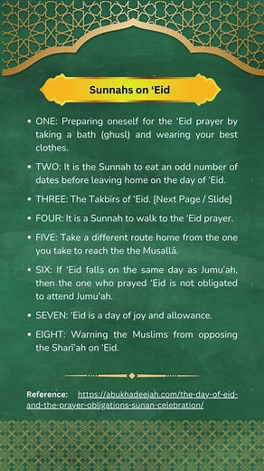 The Day of ‘Eid and the ‘Eid Prayer -> EID Sunnahs -> EID Takbeer -> EID Greetings -> EID Prayer #EID #eid_ul_fitar #eidtakbeer #eidgreetings #eidmubarak