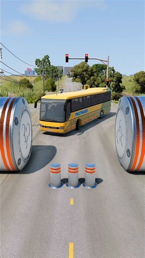 City Long Buses & Capsule Bus vs Hydraulic Crush - BeamNG.Drive #shorts #beamngdrive