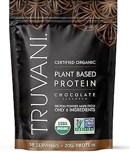 Truvani Organic Vegan Protein Powder | Chocolate | 20g Plant Based Pea Protein | 18 Servings | Keto | Gluten & Dairy Free | Low Carb | No Added Sugar