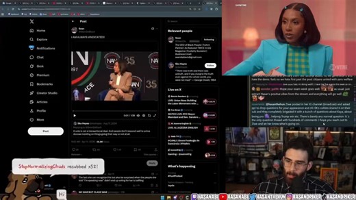 Hasan sends Ziwe a message after chatter informs him that Ethan Klein’s audience “completely brigaded” her IG post with questions about Kaya and other well known Piker controversiesZiwe is widely known for asking all of her guests difficult questions“Ziwe posted on her IG channel..asked ppl to drop questions for ur appearance..ofc Ethan Klein cult has shared it on his sub..they completely brigaded it with questions about Kaya..helping Trump win, etc..I hope u reach out to Ziwe” -Chatter“Ty for i