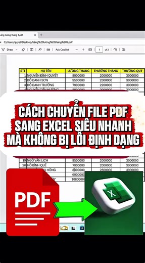 Cách chuyển File PDF sang Excel siêu nhanh mà không bị lỗi định dạng #excel #word #tinhoc #thuthuat #exceltips