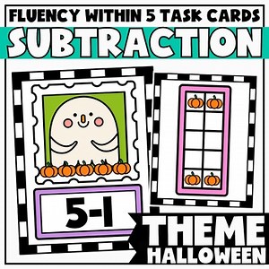Halloween Subtract Within 5 Task Cards – Kindergarten Ten-Frame Theme