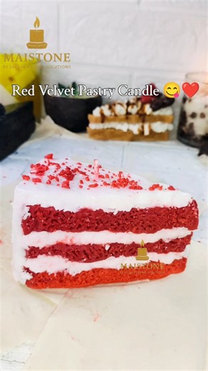 Maistone on Instagram: "Mujhe chef ban jaana chahiye candle making chhod kar. Kyuki ye red velvet pastry dikh raha hai — par jalta hai. 🕯️🍰 ❤️ Deep red velvet sponge texture 🤍 Creamy white frosting layers 🍫 Hand-textured crumbs & edges 🖐️ 100% handcrafted — no moulds, no shortcuts This isn’t a “cake-inspired” candle. This is bakery-level realism turned into wax art. People pause. Then zoom in. Then question reality. If you love hyper-realistic candles, dessert art & handcrafted details — th