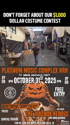 NRH - FREE HALLOWEEN PARTY with a $1,000 COSTUME CONTEST! Live Band Karaoke by The Jukebox Heroes DFW! BYOB, FREE BEER, & MORE! 7301 NE Loop 820 NORTH RICHLAND HILLS | Platinum MUSIC Complex NRH