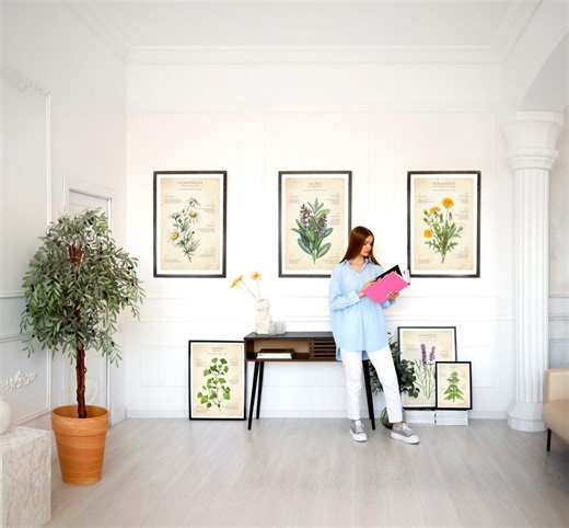 Set of 6 Botanical Prints - Partly Sketched Plant Wall Art - Digital Download Printable Decor - Etsy