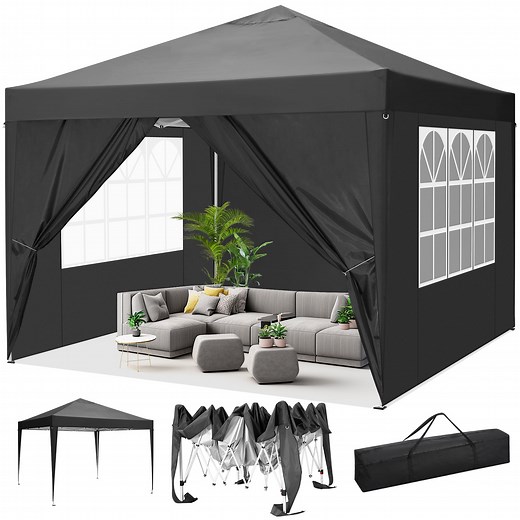 SANOPY 10' x 10' Pop Up Canopy Tent with 4 Removable Waterproof Sidewalls, With 4 x Ropes & 8 x Stakes, Instant Commercial Portable Canopy Tent, UV Protection for Outdoor Events, Camping