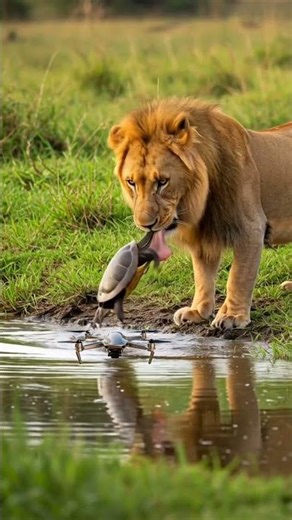 Lion's Tongue vs. Turtle's Bite – Epic Riverbank showdown!😂😂😂#animals #wildlife #natural
