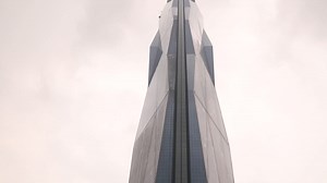 Premium stock video - Looking up at view of ultra modern merdeka 118 tower, the second tallest building in the world in kuala lumpur, malaysia skyline