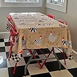 Horaldaily Rooster Rustic Country Tablecloth 60×60 Inch Round, Rooster Flax Washable Seasonal Table Cover for Party Picnic Dinner Decor