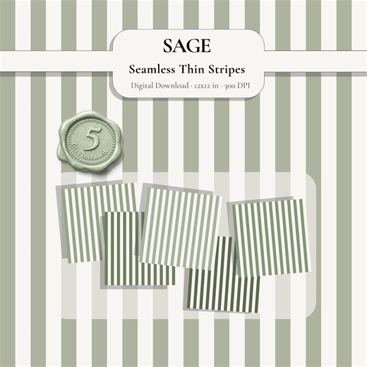 Sage Green Thin Stripe Digital Paper Pack | 5 Seamless Patterns | Green Background | Printable Background for Scrapbooking & Branding - Etsy