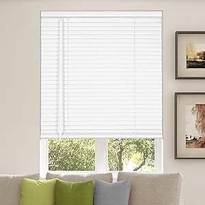 Calyx INTERIORS Room Darkening Vinyl Mini Blinds, Cordless, 1" Slat, 33.5" W x 60" H, White. Inside Mount in Windows 33.75 and Greater; Indoor Window Shades