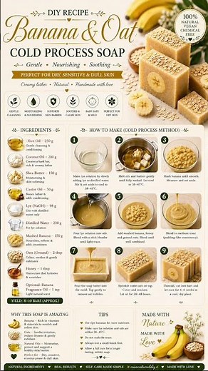 DIY Banana & Oat Cold Process Soap Recipe #diyskincare #skincare