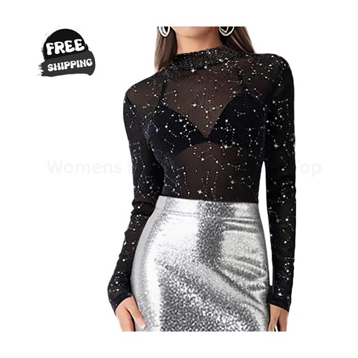 Buy Womens Sheer Mesh Top Long Sleeve Mock Neck See Through Blouse Online in India - Etsy