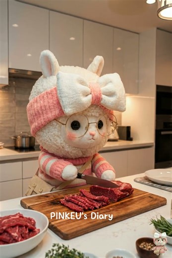 Little alpaca Pinkeu’s cooking is awesome! Beef & broccoli stir-fry—kids love it in one bite