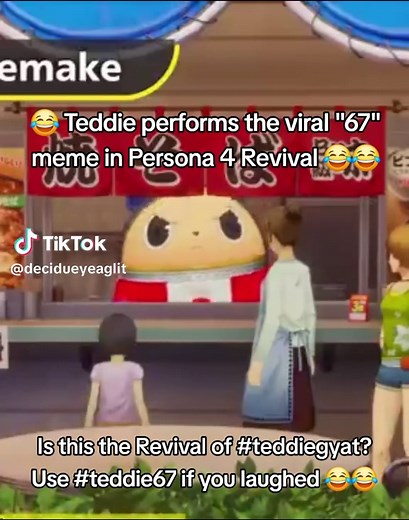 Persona 4 Revival Teddie 67 meme — Teddie performs viral 67