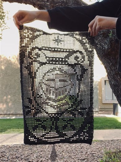 red 🗡️✨ on Instagram: "This piece was a true labor of love. since learning filet crochet, i have definitely missed the crazy colorwork i usually include in my tapestry projects so i had to take the leap and attempt a two color filet piece and i am beyond amazed with how it turned out. the process definitely took some tries to get right but in the end it was all worth it and i am so excited to continue learning with this technique for future projects (i absolutely already have one in mind