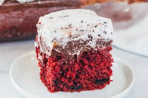 Red Velvet Oreo Poke Cake (Cake Mix Based)