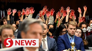 Two of President Joe Biden's top advisers asked US lawmakers to provide billions more dollars to Israel on Tuesday (October 31) at a congressional hearing interrupted repeatedly by protesters denouncing American officials for backing genocide against Palestinians in Gaza. As the hearing began, a line of protesters raised red-stained hands in the air as an anti-war protest. WATCH MORE: https://thestartv.com/c/news SUBSCRIBE: https://cutt.ly/TheStar LIKE: https://fb.com/TheStarOnline | The Star