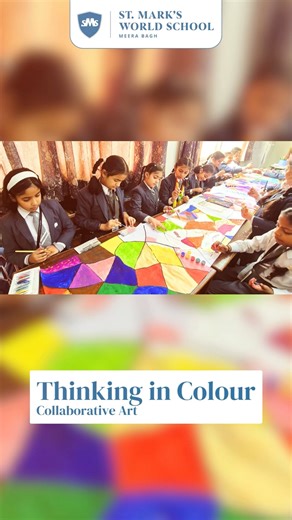 ST. MARK'S GROUP OF SCHOOLS on Instagram: "‘Art grows brighter when we create it together.’ Students of class 3 worked together on a large sheet filled with geometric shapes connected by dots. Each child chose their favourite colours and painted different sections, creating a vibrant and beautifully coordinated artwork. The activity not only sparked creativity but also encouraged teamwork, patience and fine motor skills. The final collaborative artwork turned out to be bright, joyful, and full o