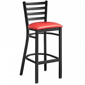 Lancaster Table & Seating Black Finish Ladder Back Bar Stool with 2 1/2" Red Vinyl Padded Seat - Detached Seat