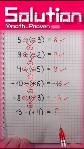Solve This Signed Numbers Chain! 13 - (+4) = ? Math Trick##Math #MathTricks #LearnMath #Shorts