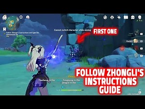 Follow Zhonglis instructions, light the monuments up Genshin Impact A Ruin Under Lock and Key Guide