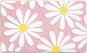 Cartoon Daisy Flower Rug, 16x24in Daisy Bathroom Mat, Soft Fluffy Strong Absorb Bath Mat Cute Bathroom Rugs for Home Shower Kithen Bedroom