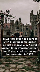 Mary, Queen of Scots stood at 5 feet 11 inches tall, an unusually tall stature for the 16th century. Crowned as queen of Scotland when she was only six days old in 1542, she was raised in the refined French court where she became known for her red-gold hair, amber eyes, and striking beauty. Highly intelligent and fluent in several languages, her charisma and cultural accomplishments made her a commanding figure in European politics. Her claim to the English throne led to conflict with her cousin