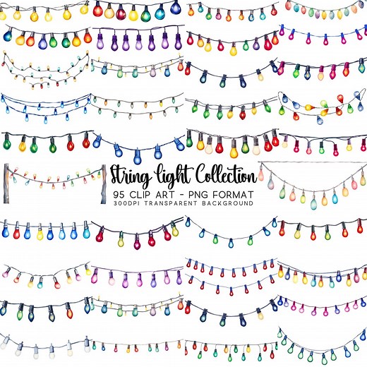 Christmas Lights PNG Clipart: Watercolor Xmas String Lights (digital Download) - Etsy