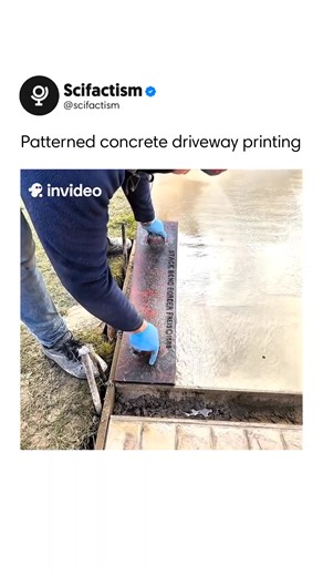 Scifactism on Instagram: "A TikTok video shows a quick demonstration of how a patterned concrete driveway is created, focusing on the printing of both the border and the main surface. Shared by @drivewayanddeckingco, the clip highlights how texture, color, and design are stamped into wet concrete, giving viewers a clear look at the edging process and the tools used to form a clean, consistent pattern. The short explanation has already reached more than 8.4 million views, drawing attention from p