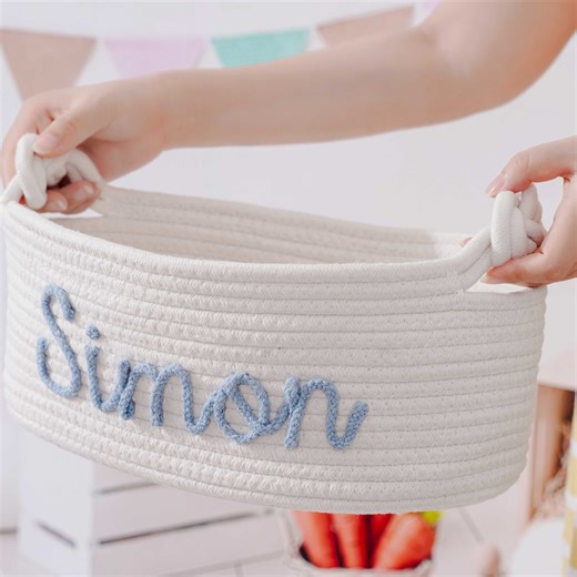 Baby Shower Gift, Personalized Baby Shower Basket, Boy Girl Toys Storage Cotton Rope Custom Name Organizer Nursery Newborn Knitting Baptism - Etsy