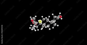 Spironolactone molecule, rotating 3D model of aldactone, looped video on a black background