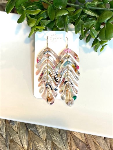 Tortoise Shell, Multicolor Leaf Fringe Dangle Earrings: Lightweight Acrylic Statement Jewelry - Etsy