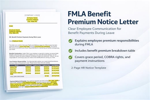 FMLA Benefit Premium Notice Letter | Employee Leave Payment Template