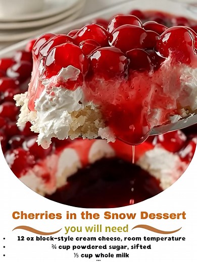 Cherries in the Snow Dessert: A Heavenly, Light, and Festive Holiday Treat Ingredients 12 oz block-style cream cheese, room temperature ¾ cup powdered sugar, sifted ⅓ cup whole milk Recipe in First Coʍmеոτ 👇 | Stephanie Travis Travis