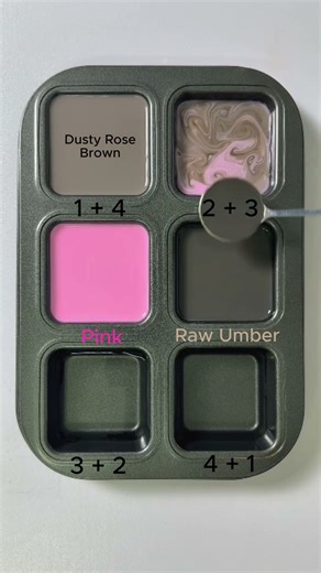 Create 4 colors from 2 colors: Pink + Raw Umber #asmr #colormixing #mixing #colors #mix #pink #red