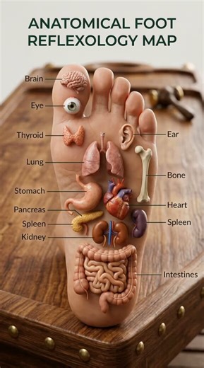 Anatomical foot reflexology map.