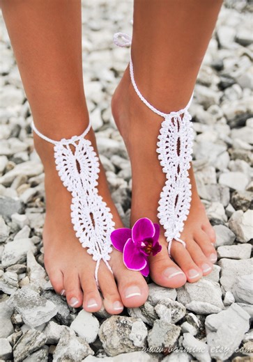 White Crochet Barefoot Sandals, Beach Wedding Foot Jewelry - Etsy