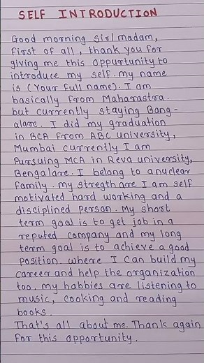 Self Introduction For Interview | How To Introduce Yourself In Interview | Self Introduction |