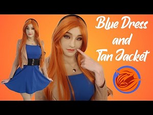 Blue Dress and Tan Jacket with Female Mask