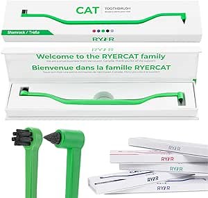 RYERCAT Dual Sided Cat Toothbrush - Kitten Toothbrush with Micro Head (Very Small) for Custom fit - Cat Dental Care Supplies - Pet Toothbrush for Cats (Shamrock Green)