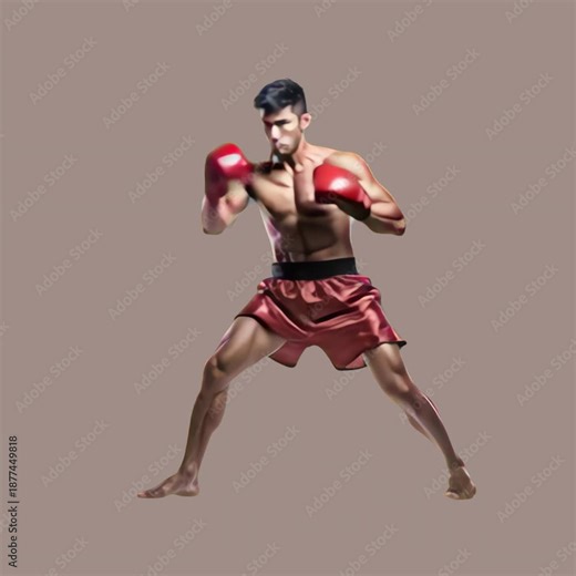 Boxer poised for powerful punch animation isolated asset, transparent 4K video, alpha channel, ProRes 4444