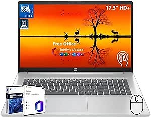 HP 17 inch Touchscreen Laptop Computer Business, MS Office Pro, 17.3" HD+ Display, 10-Core Intel 7-150U(up to 5.4 GHz), 64 GB RAM, 4 TB SSD, Backlit Keyboard, Wi-Fi 6, Windows 11 Pro, w/Accessories