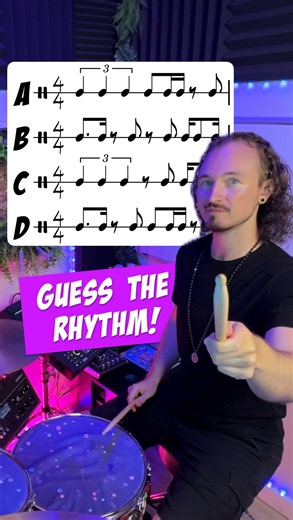 Sheldon | Drummer & Educator on Instagram: "Comment “PDF” for a FREE Rhythm Theory Guide book for beginners!  Match the rhythm to the correct notation to complete this challenge! Leave your answer in the comments. 論 Level up your rhythm with fun rhythm challenges! Practice ear training, timing, and notation all in under 10 seconds!"
