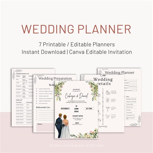 Wedding Day Binder Template, Editable Canva Planner (instant Download) - Etsy