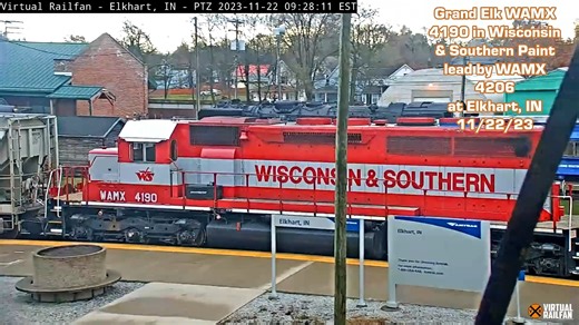 Grand Elk WAMX 4190 in Wisconsin & Southern Paint lead by WAMX 4206 at Elkhart, IN 11/22/23 | Virtual Railfan