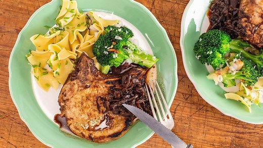 27K views · 193 reactions | How to make thin-cut pork chops with rosemary-balsamic glazed shallots by Emeril Lagasse | Rachael Ray Show | Facebook