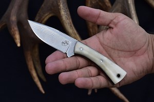 Handmade Damascus Steel Cowboy Knife: Bone Handle, Leather Sheath - Etsy