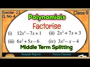 Splitting the Middle Term, Polynomials Class - 9th Maths, Ex 2.4 Q4, | How to Split the middle term
