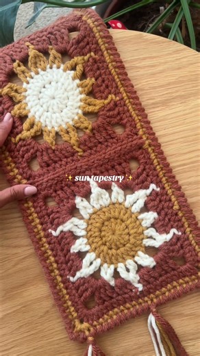 love a quick wip 🌞🖼️ using Lion Brand Hue & Me yarn! #crochet #wallhanging #tapestry #grannysquare